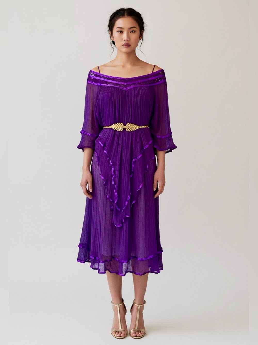 Vintage Purple Grecian Goddess Ethereal Hippie Kaftan Dress / OSFM